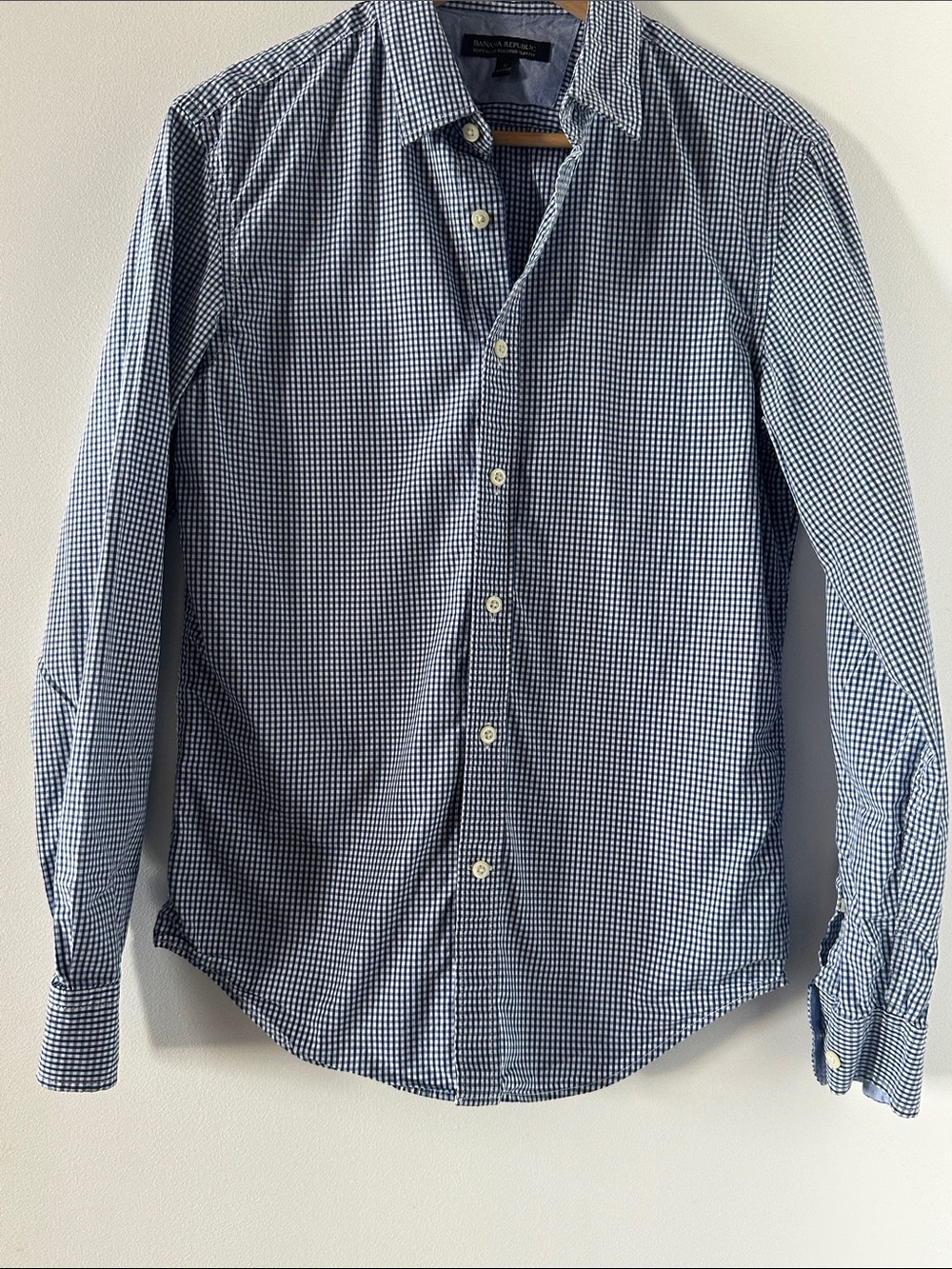 Banana Republic Soft Wash Tailored Slim Fit Navy Gingham Shirt Men's S